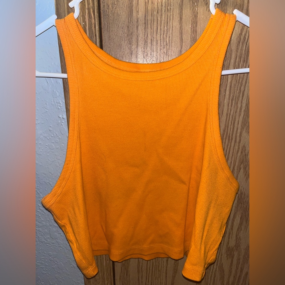 LT Wild Fable Bright Orange Cropped Tank High Neck Trendy Simple 90s Halloween